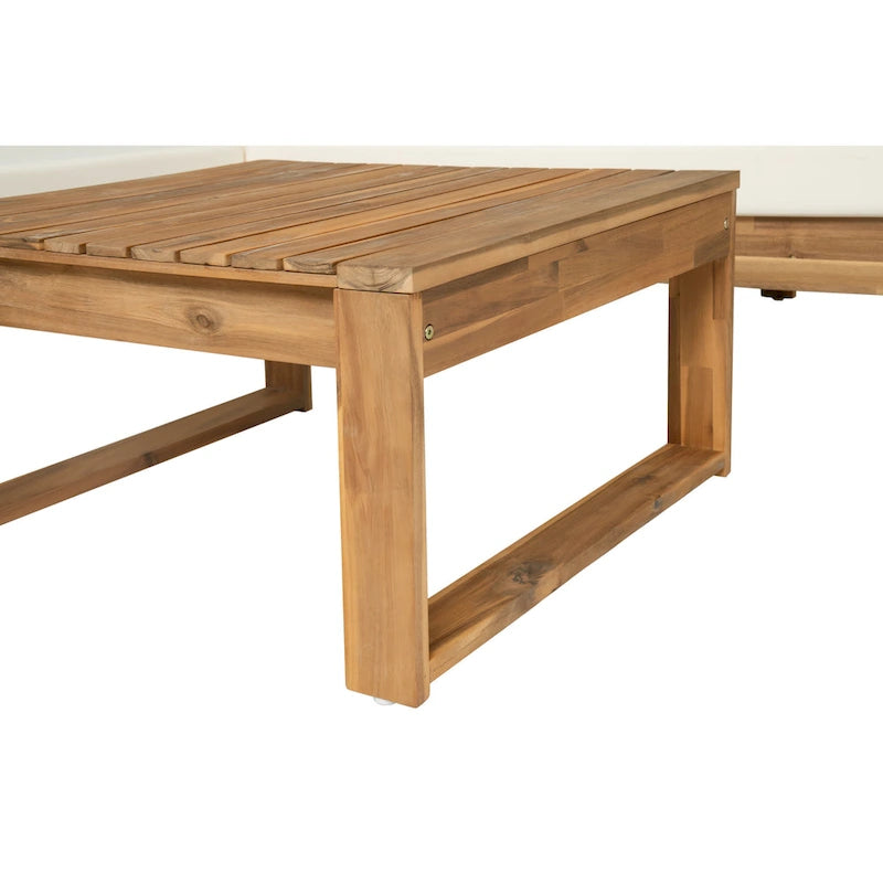 Ensemble de canapé d'angle en L avec table et chaises longues en bois, ensemble de conversation extérieur 4 pièces