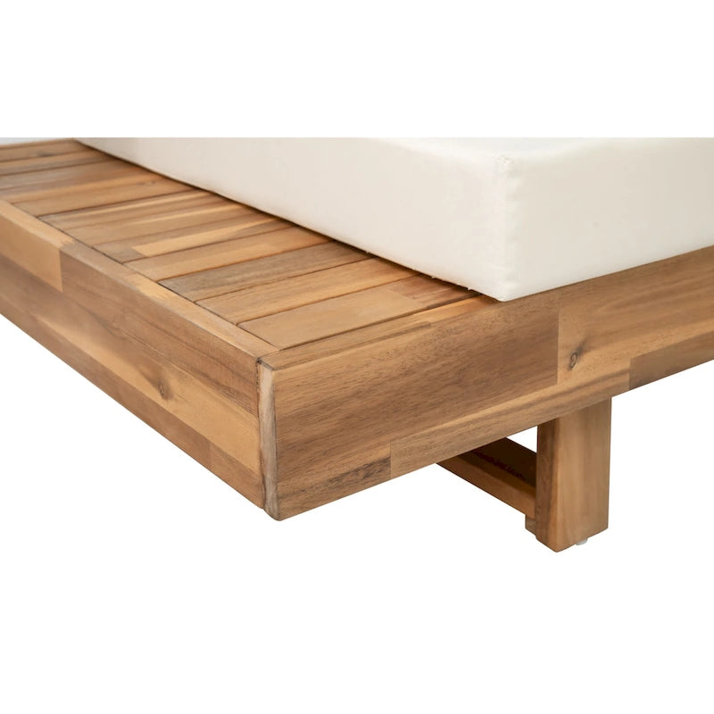 Ensemble de canapé d'angle en L avec table et chaises longues en bois, ensemble de conversation extérieur 4 pièces