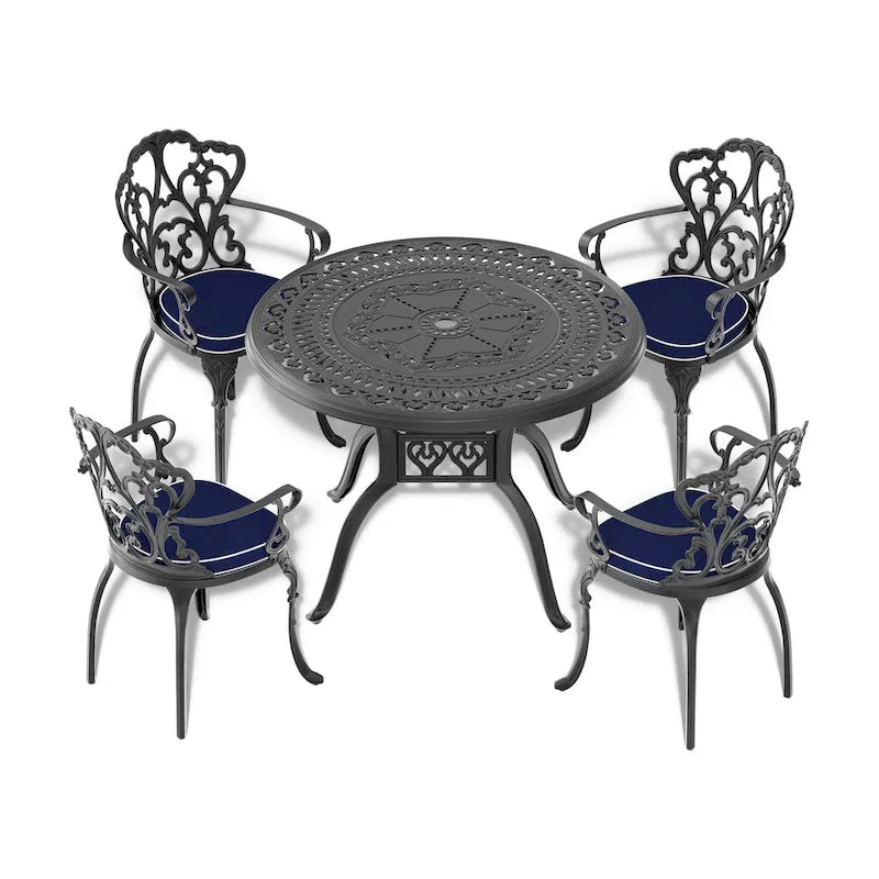 Table de jardin en aluminium moulé avec cadre et trou pour parasol