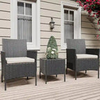 3 Pieces Rattan Wicker Chairs with Glass Coffee Table