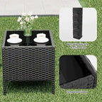 Ensemble de 3 chaises en rotin tressé avec table basse en verre