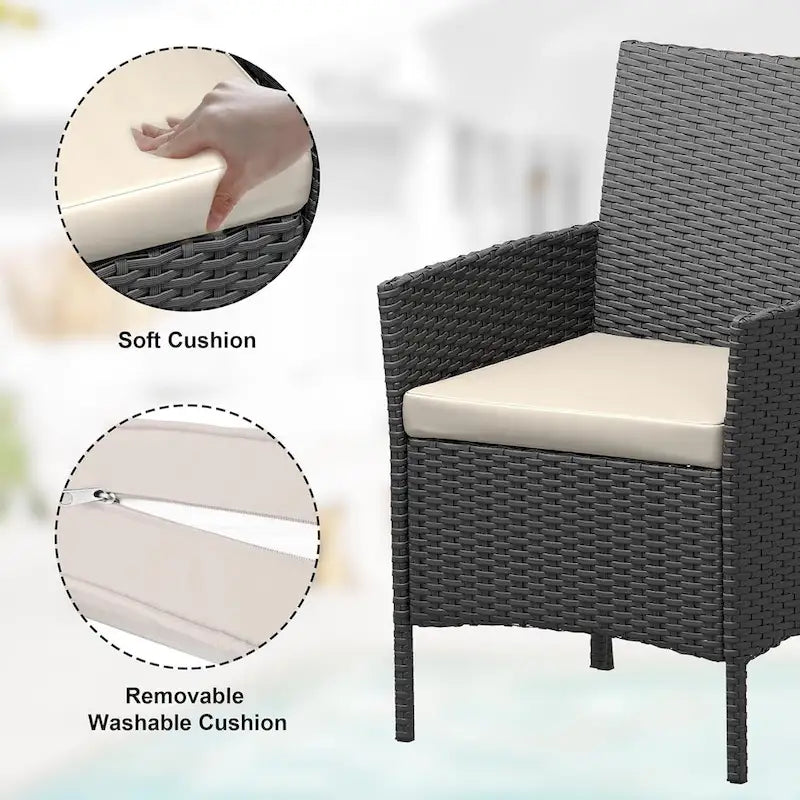 Ensemble de 3 chaises en rotin tressé avec table basse en verre