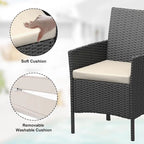 Ensemble de 3 chaises en rotin tressé avec table basse en verre