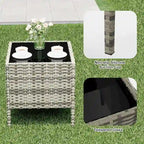 Ensemble de 3 chaises en rotin tressé avec table basse en verre