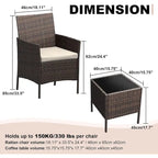 Ensemble de 3 chaises en rotin tressé avec table basse en verre