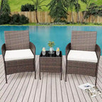 Ensemble de 3 chaises en rotin tressé avec table basse en verre