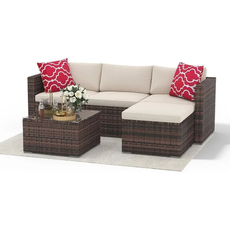 Ensemble de mobilier de patio 5 pièces, résistant aux intempéries - Résine tressée PE