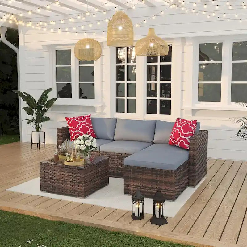 Ensemble de mobilier de patio 5 pièces, résistant aux intempéries - Résine tressée PE