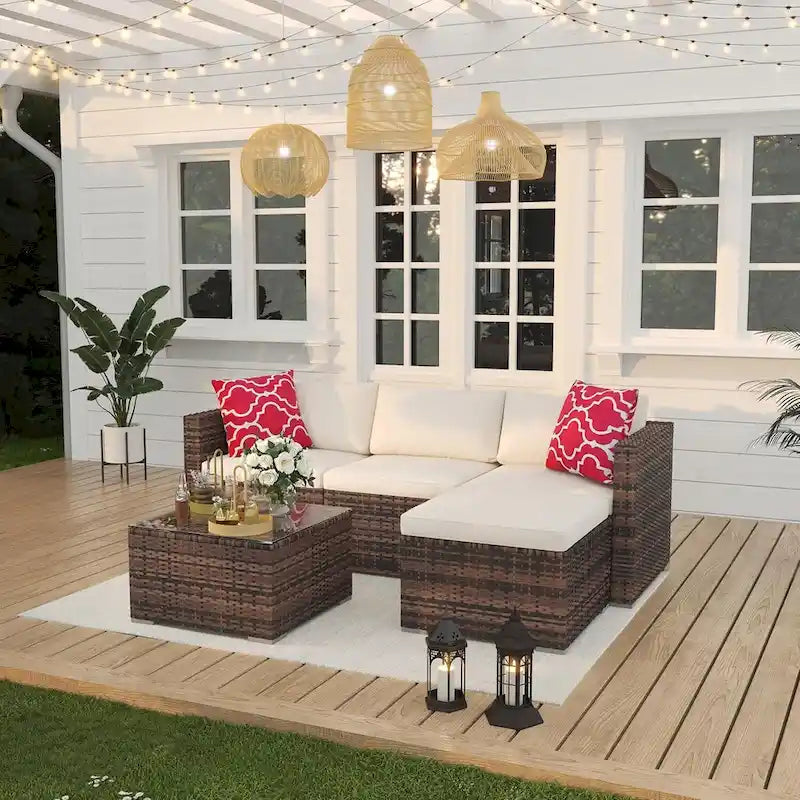 5-Piece Patio Furniture Set, Weather Patio Set - PE Wicker
