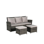 Ensemble de canapé d'extérieur 3 pièces avec poufs, résine tressée résistante aux intempéries