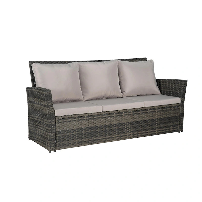 Ensemble de canapé d'extérieur 3 pièces avec poufs, résine tressée résistante aux intempéries