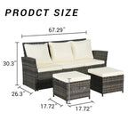 Ensemble de canapé d'extérieur 3 pièces avec poufs, résine tressée résistante aux intempéries