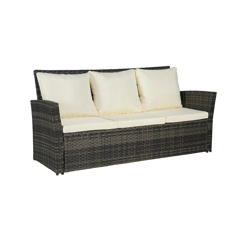 Ensemble de canapé d'extérieur 3 pièces avec poufs, résine tressée résistante aux intempéries