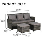 Ensemble de canapé d'extérieur 3 pièces avec poufs, résine tressée résistante aux intempéries