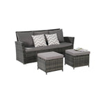 Ensemble de canapé d'extérieur 3 pièces avec poufs, résine tressée résistante aux intempéries