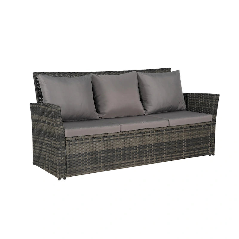 Ensemble de canapé d'extérieur 3 pièces avec poufs, résine tressée résistante aux intempéries