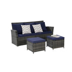 Ensemble de canapé d'extérieur 3 pièces avec poufs, résine tressée résistante aux intempéries