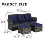 Ensemble de canapé d'extérieur 3 pièces avec poufs, résine tressée résistante aux intempéries