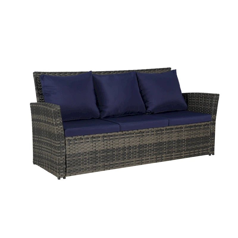 Ensemble de canapé d'extérieur 3 pièces avec poufs, résine tressée résistante aux intempéries