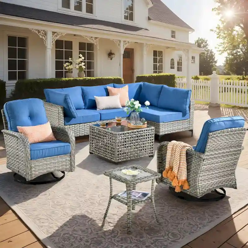 Ensemble de mobilier de patio XIZZI 8 pièces avec fauteuil pivotant