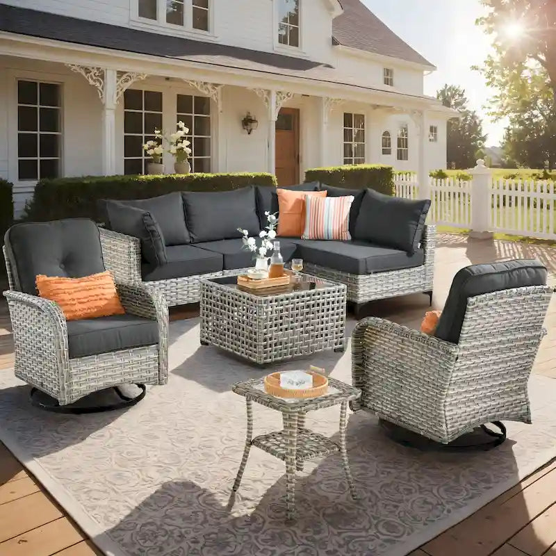 Ensemble de mobilier de patio XIZZI 8 pièces avec fauteuil pivotant