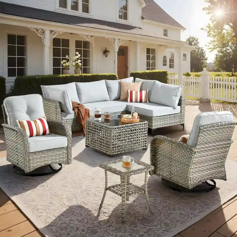 Ensemble de mobilier de patio XIZZI 8 pièces avec fauteuil pivotant