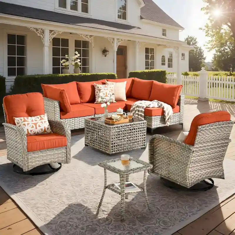 Ensemble de mobilier de patio XIZZI 8 pièces avec fauteuil pivotant