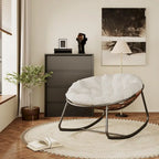 Outdoor Padded Cushion Rocking Chair, Patio Oversized Rattan Egg Chair