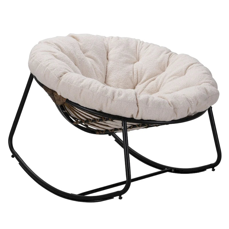 Fauteuil à bascule d'extérieur rembourré, fauteuil œuf surdimensionné en rotin pour patio