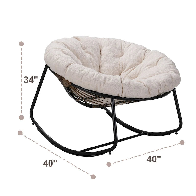 Fauteuil à bascule d'extérieur rembourré, fauteuil œuf surdimensionné en rotin pour patio