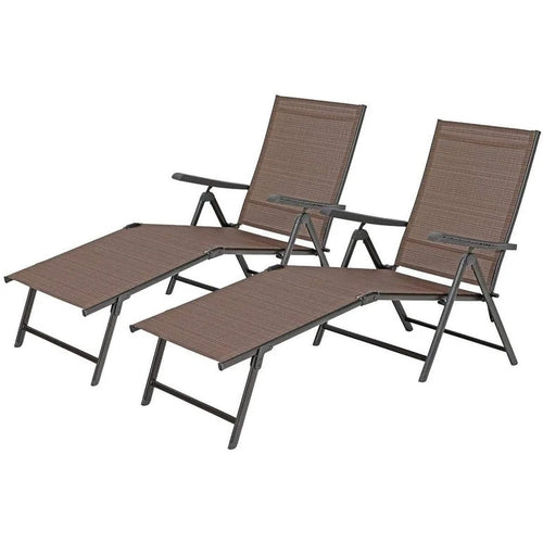 Chaise longue pliante réglable en 5 positions, 2 pièces, pour terrasse, jardin, plage ou piscine - Marron