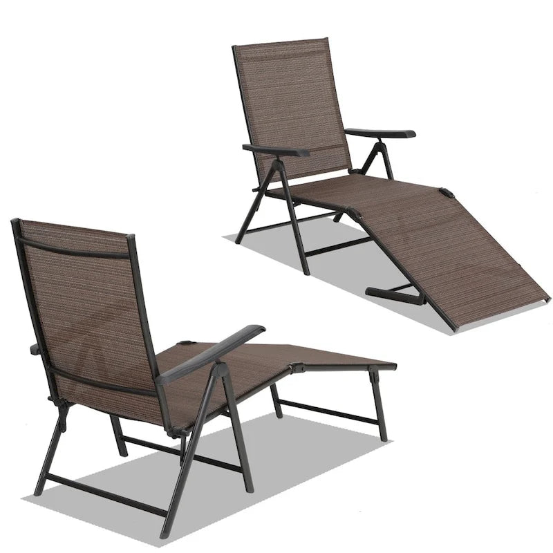 Chaise longue pliante réglable en 5 positions, 2 pièces, pour terrasse, jardin, plage ou piscine - Marron