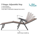 Chaise longue pliante réglable en 5 positions, 2 pièces, pour terrasse, jardin, plage ou piscine - Marron