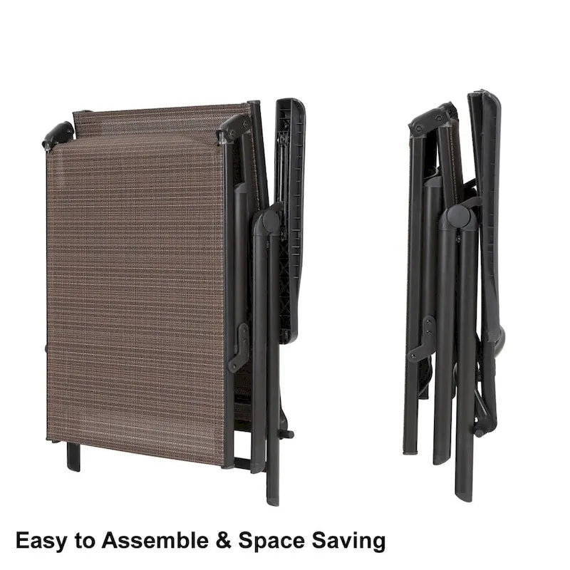 Chaise longue pliante réglable en 5 positions, 2 pièces, pour terrasse, jardin, plage ou piscine - Marron