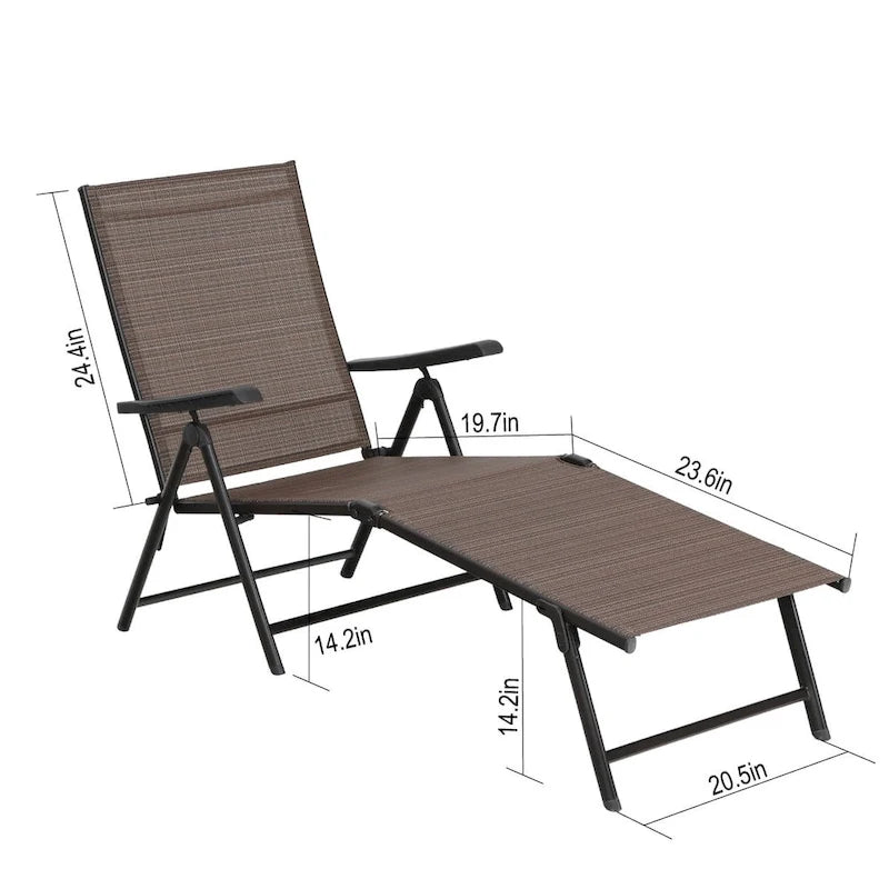 Chaise longue pliante réglable en 5 positions, 2 pièces, pour terrasse, jardin, plage ou piscine - Marron