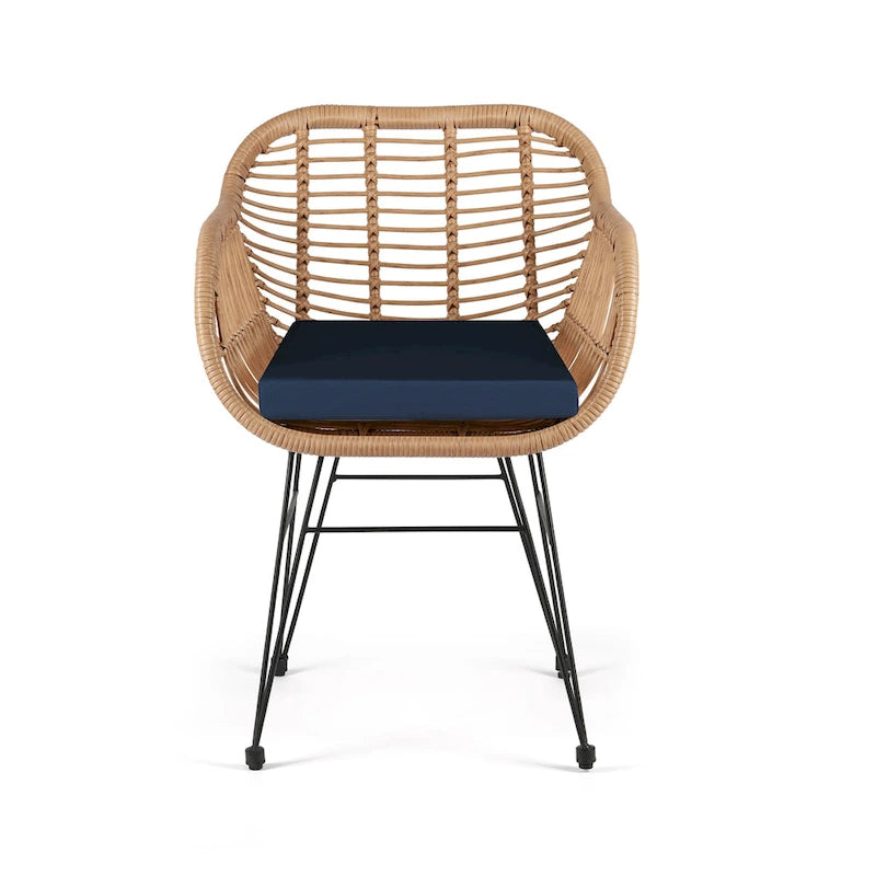 Ensemble bistro de patio extérieur en osier 3 pièces Crescent avec coussins