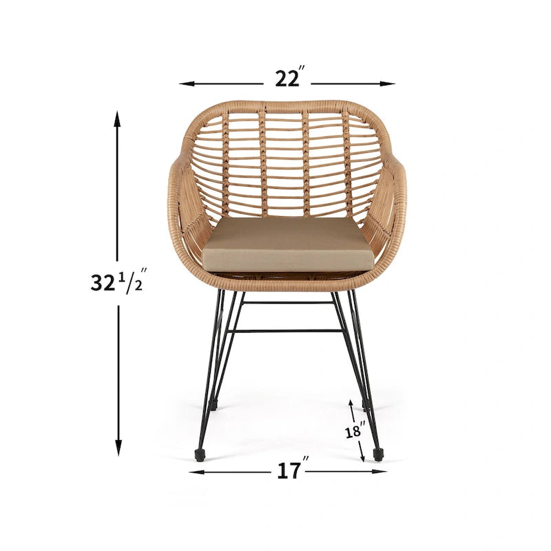 Ensemble bistro de patio extérieur en osier 3 pièces Crescent avec coussins