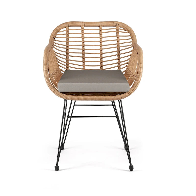 Ensemble bistro de patio extérieur en osier 3 pièces Crescent avec coussins