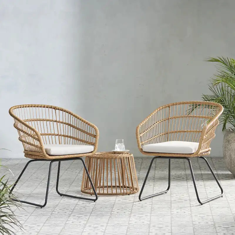 Ensemble de conversation 2 places en osier d'extérieur Lemere avec coussin par Christopher Knight Home