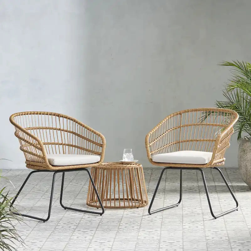 Lemere Outdoor Wicker 2 Seater Chat Set with Cushion by Christopher Knight Home