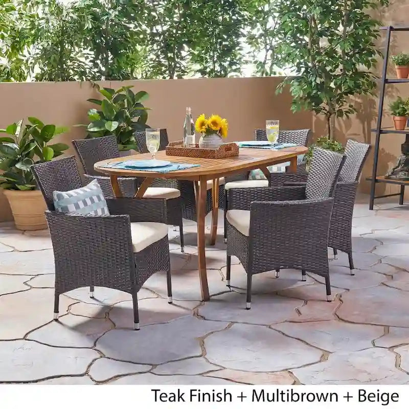 Ensemble de salle à manger d'extérieur Wyatt 7 pièces en bois d'acacia et osier par Christopher Knight Home