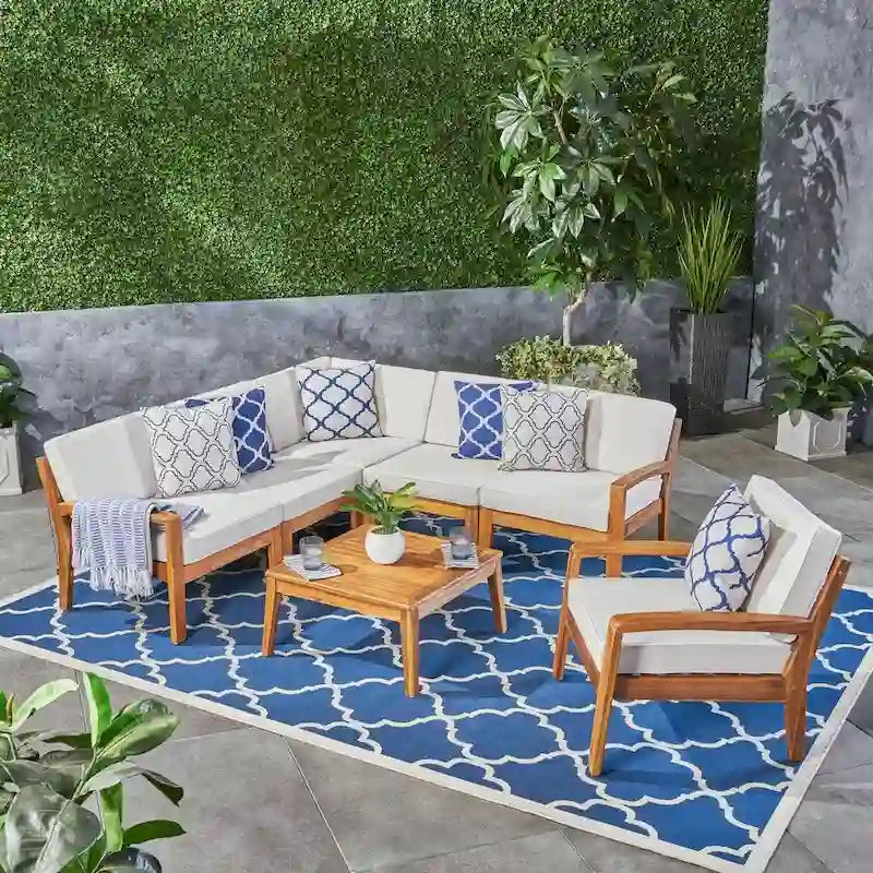 Grenada Outdoor Acacia Sectional Sofa and Table Set by Christopher Knight Home