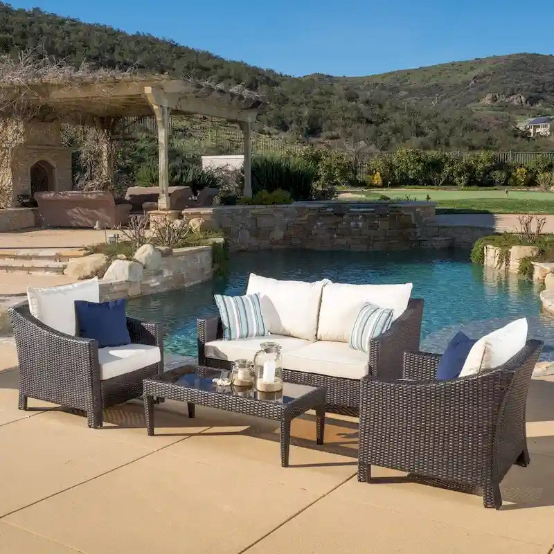 Christopher Knight Home Outdoor Antibes 4-piece Wicker Chat Set with Cushions