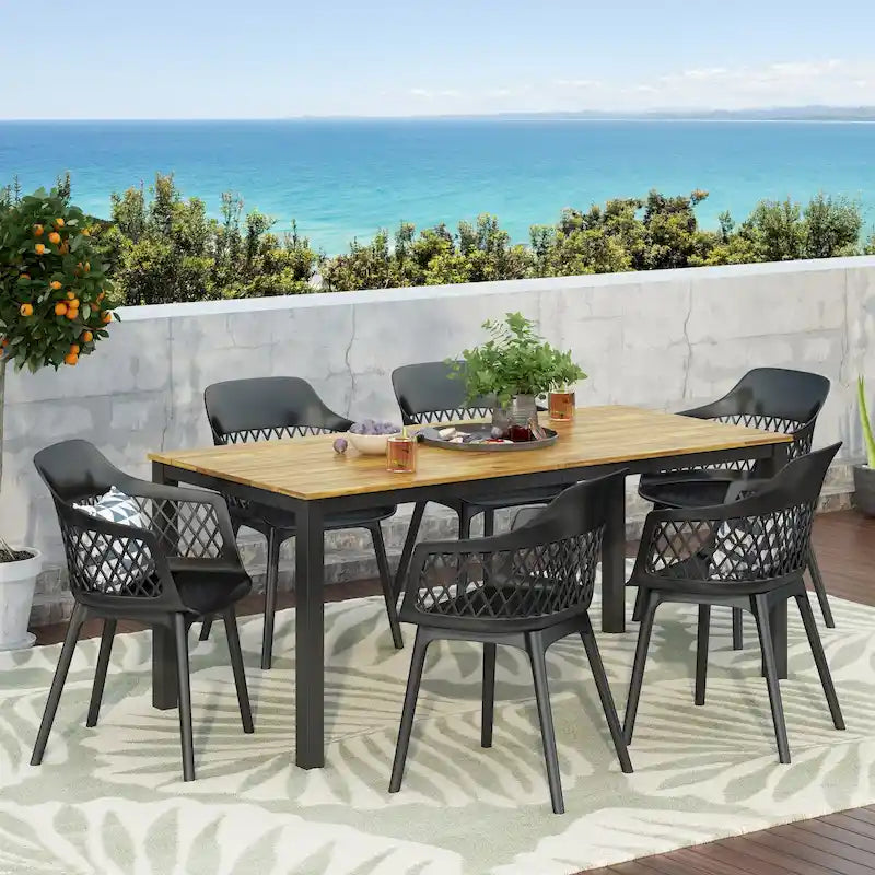 Ensemble de salle à manger d'extérieur 7 pièces en bois et résine Miramar par Christopher Knight Home