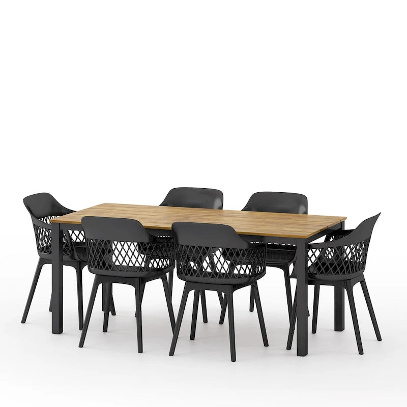 Ensemble de salle à manger d'extérieur 7 pièces en bois et résine Miramar par Christopher Knight Home