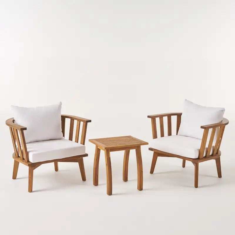 Barton Outdoor 2 Seater Acacia Wood Club Chairs and Side Table Set by Christopher Knight Home