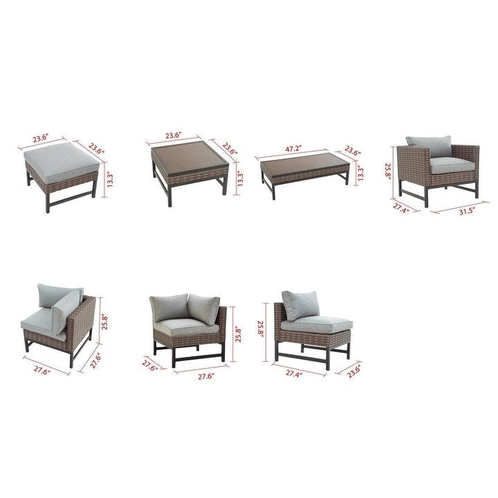 Ensemble de conversation d'extérieur Patio Festival à angle droit, 8 pièces