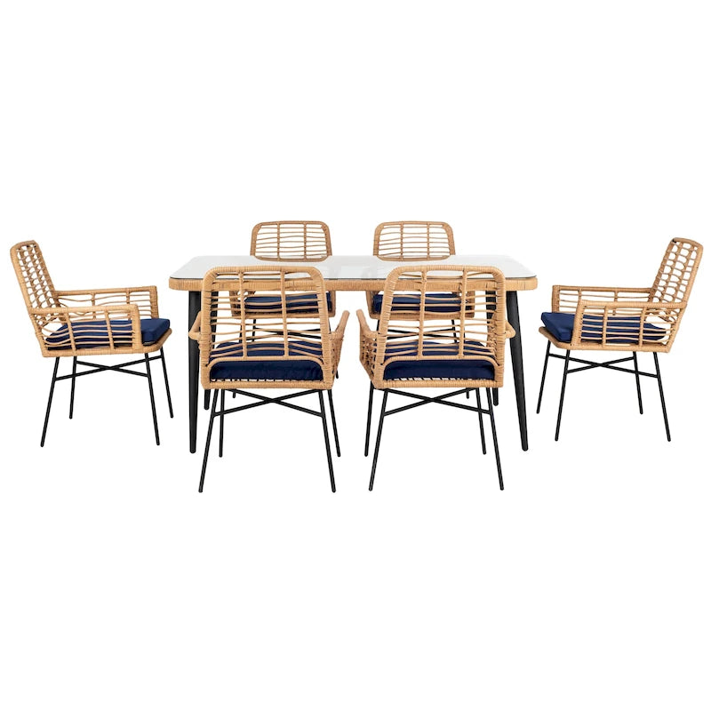 Ensemble de salle à manger d'extérieur SAFAVIEH Akeelah 7 pièces - 150 cm (L) x 91 cm (P) x 74 cm (H)