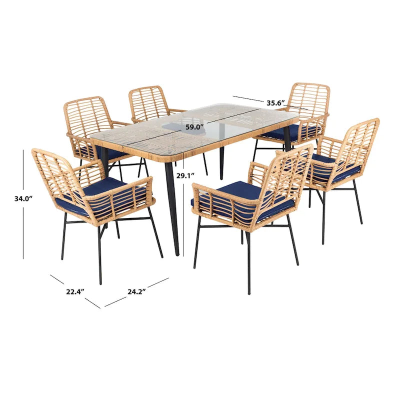 Ensemble de salle à manger d'extérieur SAFAVIEH Akeelah 7 pièces - 150 cm (L) x 91 cm (P) x 74 cm (H)