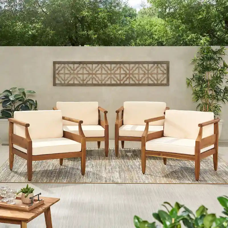 Aston Outdoor Mid-century Modern Acacia Wood Club Chair (Set of 4) by Christopher Knight Home